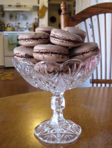 Chocolate macarons with chocolate-and-coffee ganache